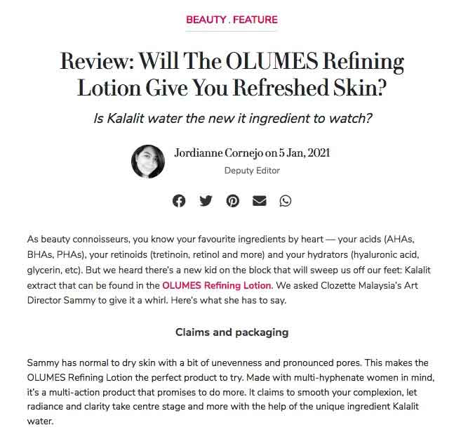Review: Will The OLUMES Refining Lotion Give You Refreshed Skin? (January 2021)