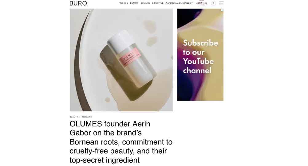 OLUMES founder Aerin Gabor on the brand's Bornean roots, commitment to cruelty-free beauty, and their top-secret ingredient (September 2020)