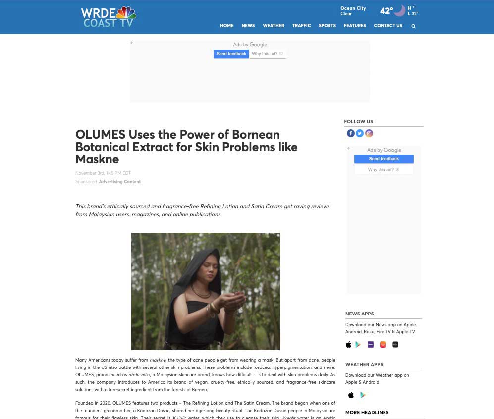 OLUMES Uses the Power of Bornean Botanical Extract for Skin Problems Like Maskne (November 2021)