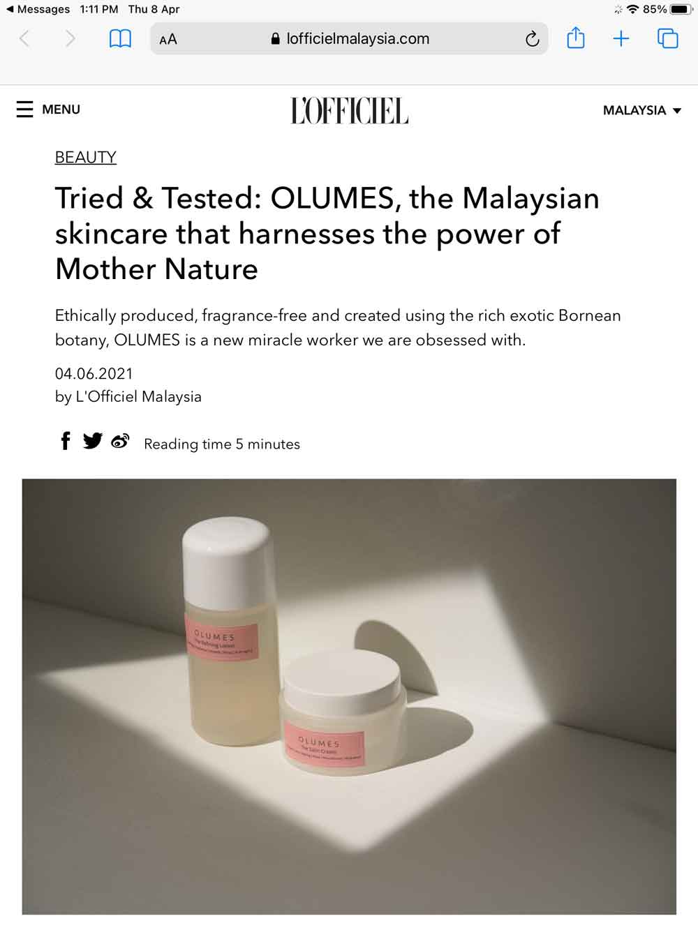 Tried & Tested: Olumes, the Malaysian skincare that harnesses the power of Mother Nature (April 2021)